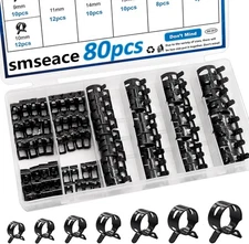80Pcs 8-sizes Spring Hose Clamps Assortment kit 7 9 10 11 14 15 16 18mm Constant