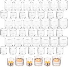 Set Of 48 Clear Tea light Candle Holders Glass Votive Bulk For Table Centerpiece