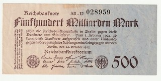 500 Milliarden 1923 Reichsbanknote.