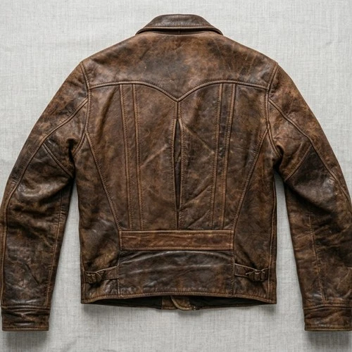 1930s Style Distressed Cowhide Leather Jacket Asymmetrical Vintage Rider Coat image 16
