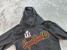 NFL Superbowl 51 LI Sudadera Mujer Pequeño Cuello Embudo Pullover Agujeros para los Pulgares Gris