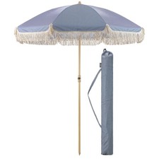 Portable Parasol Beach Garden Tilting Umbrella Fringed Tassel Sun Shade UV50+ 2m