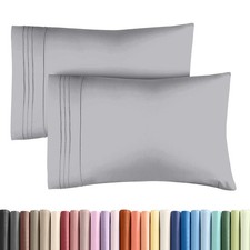 2 Pack Queen Size Pillow Covers, Luxury Hotel Grade, Stain Resistant, Gray