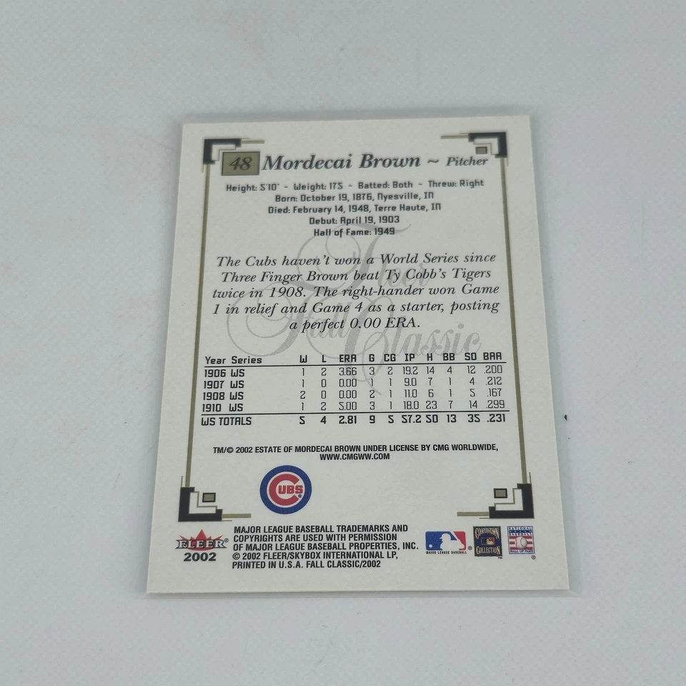 2002 Fleer Fall Classic #48 Mordecai Brown - Chicago Cubs - HOF - Image 2 of 2