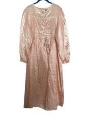 NEW DELICATES Satin Nightgown Peach Flannel Cottagecore Granny Medium Vintage
