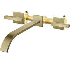 Wall Mount Tub Filler AUU Brushed Gold Bathtub Faucet Long Spout Reach, 2 Level