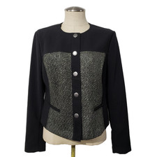 CAbi Black Olive Jacket Blazer Snap Closure Stretch Metallic Tweed M