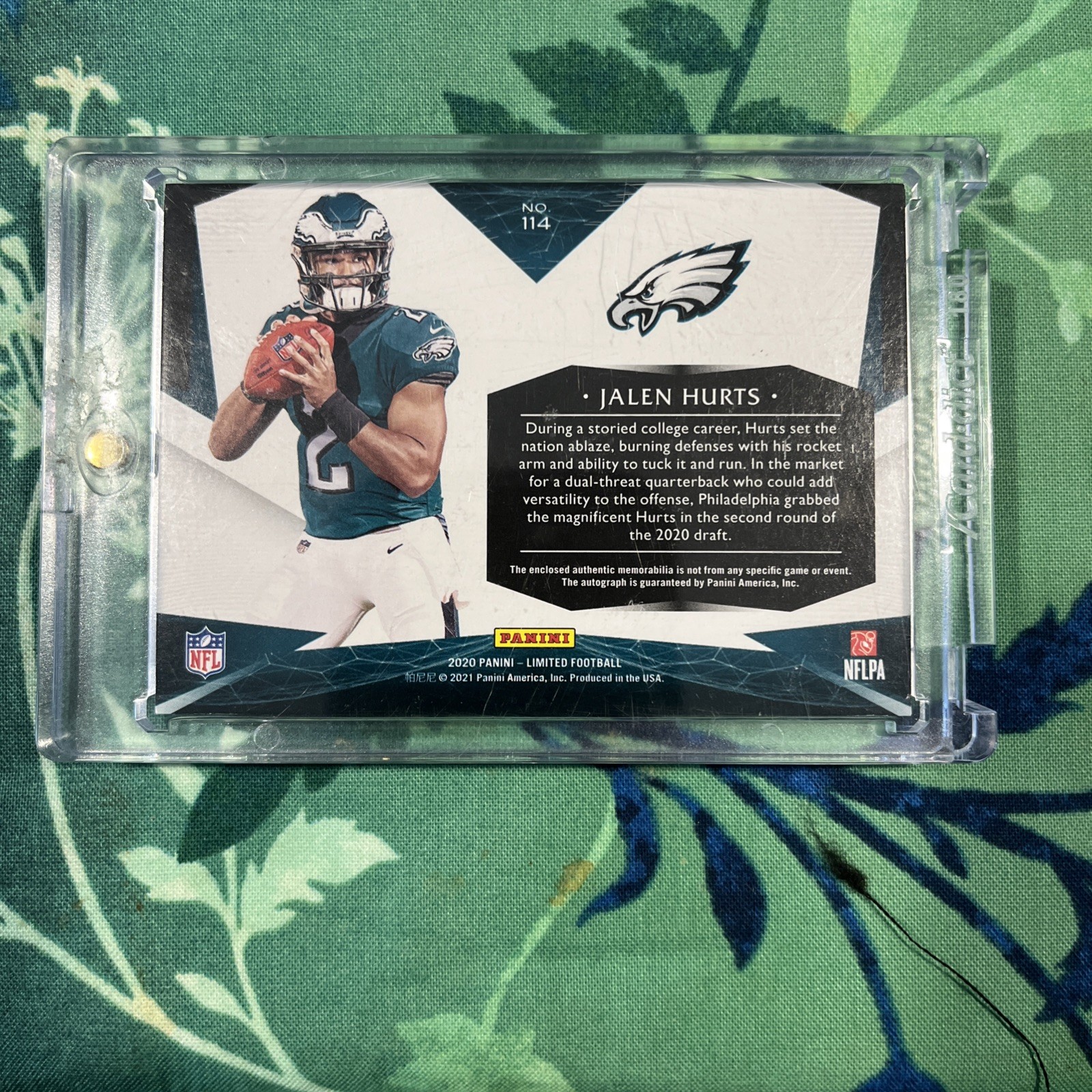 2020 Panini Limited Rookie Patch Auto Jalen Hurts #114Spotlight /5 (AU, MEM, RC) view 2
