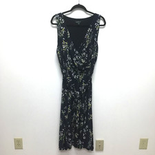 Lauren Ralph Lauren Women Black Floral Deep Surplice V Neck Belted Midi Dress 18