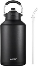 1 Gallon Insulated Water Bottle w/ Straw, Large 128oz Stainless Steel Big Sports