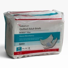 Cardinal Health Wings Plus Quilted Adult Briefs Medium 12 Ct Made in USA