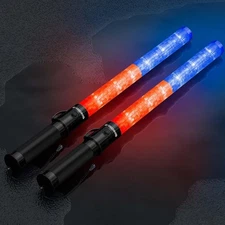 2 Pcs 21inch Red and Blue Light Baton, Signal Traffic Safety Wand Led Light w...