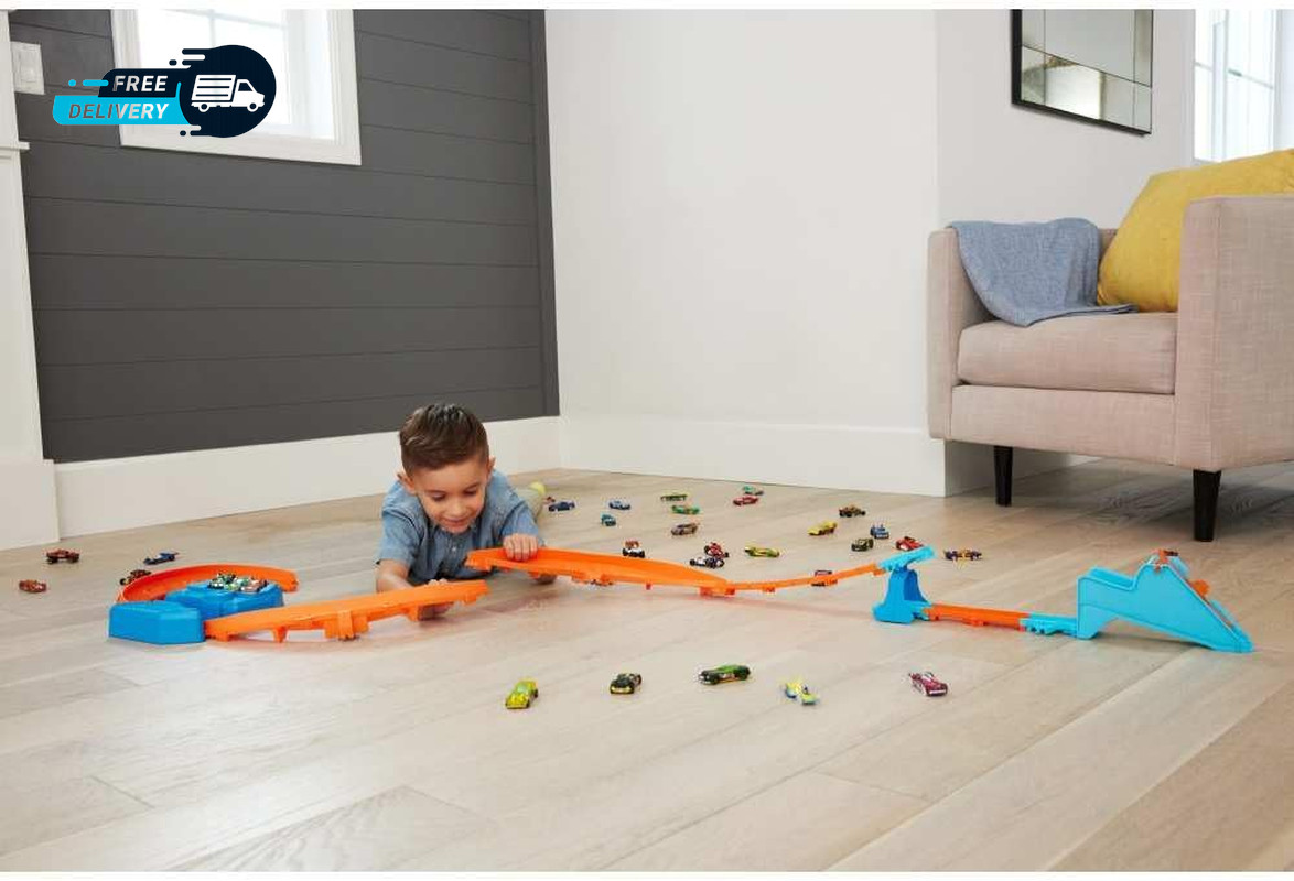 Toy Car Track Set Deluxe Building Box with Motorized Booster