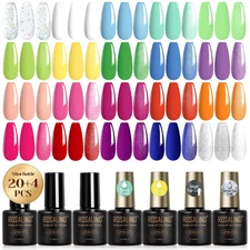 24Pcs Neon Gel Nail Polish Set with Gel Base and Matte Glossy Glitter Top Coat, 