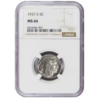 1937-S Buffalo Nickel White Lustrous Coin NGC MS66 Brown label