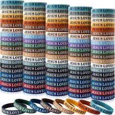 100 Pcs Jesus Loves You Colorful Rubber Bracelets - Christian Rubber Wristban...