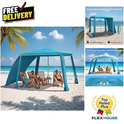 Luxe Blue Beach Cabana 6.6'x6.6' - Quick Setup UV-Blocking Canopy for Outdoor...