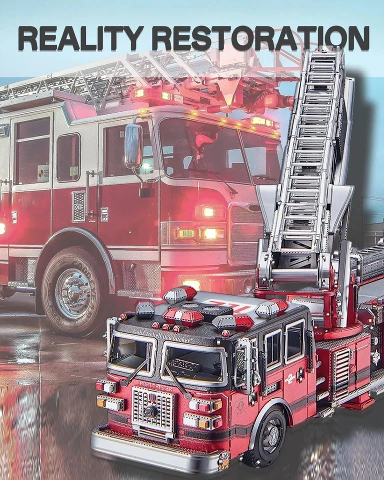 Piececool Rompecabezas de Metal 3D para Adultos, Escalera Camión Camión Camión Bomberos Modelo Kits Construir Foto 2 de 4