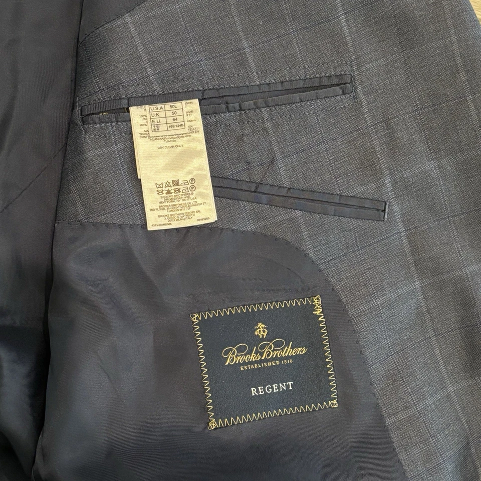 Brooks Brothers Regent Reda Wool Blazer Jacket Blue Plaid Mens 50L - Image 4 of 4