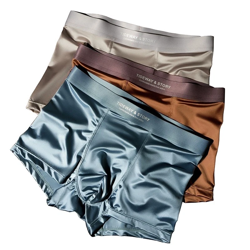 4PCS Men's Ice Silk Underwear Breathable Boxer Shorts Seamless Satin Soft Briefs - Image 3 of 4