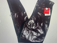 NWT SPANX Faux Patent Leather WINE Leggings Large petite high waist Belly Shaper