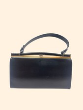 1960s Triangle New York Black Leather Top Handle Handbag Vintage Purse