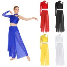 Womens Dance Suit Single Long Sleeve Outfit Latin Dancewear Party Lyrical Tango