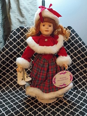Vintage Keepsake Porcelain Dolls 16'' Winter Ice-skating Doll  With Stand