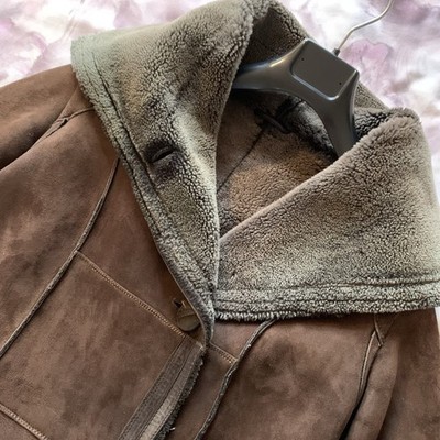 $800 DANIER (M) Genuine Shearling Hood Coat Winter Fur Leather Sheepskin. Brown