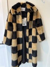 Stand Studio Womens Nino Brown Print Checker Faux Fur Trench Coat Sz Us 0