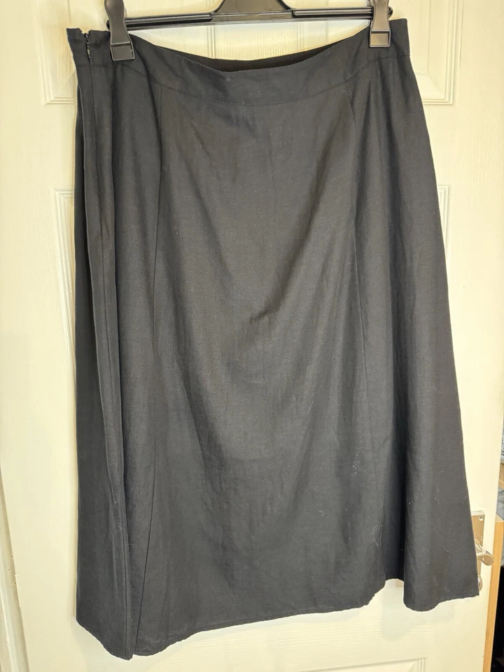 Long Tall Sally Size 18 Button Front Linen Skirt Black Midi Length — 第 3/4 张图片