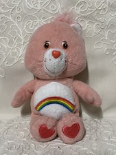 Care Bears Cheer Bear Pink Plush Rainbow 8" 2002 Stuffed Animal