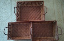 Three-piece Rattan Nesting Baskets Rectangular. 10.75, 11.75, 13.0 Inches
