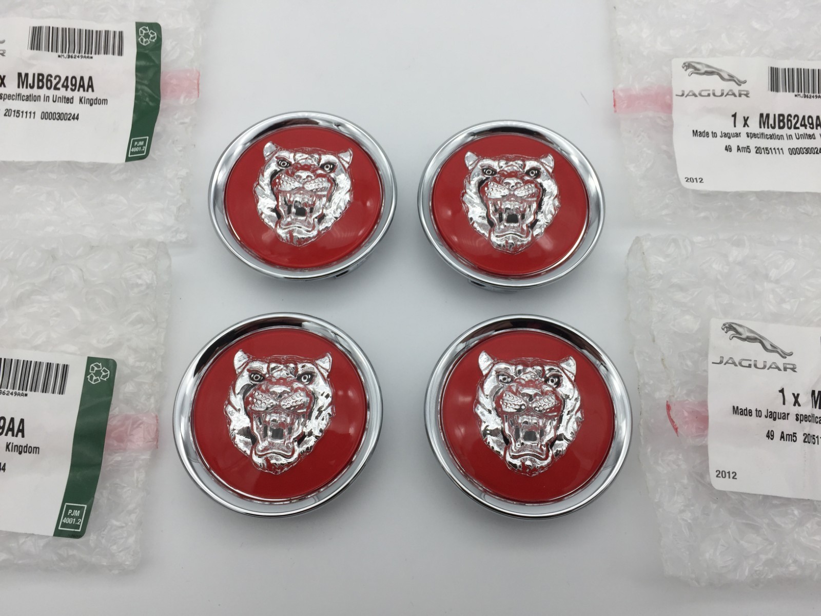 GENUINE JAGUAR ALLOY WHEEL CENTRE CAP BADGES NEW RED / SILVER MJB6249AA