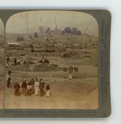Native Mining Ruby Bearing Gravel Mogok Burma Underwood Stereoview