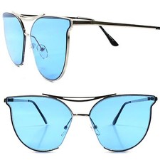 Modern Elegant Design Classic Cat Eye Frame Chic Womens Silver & Blue Sunglasses