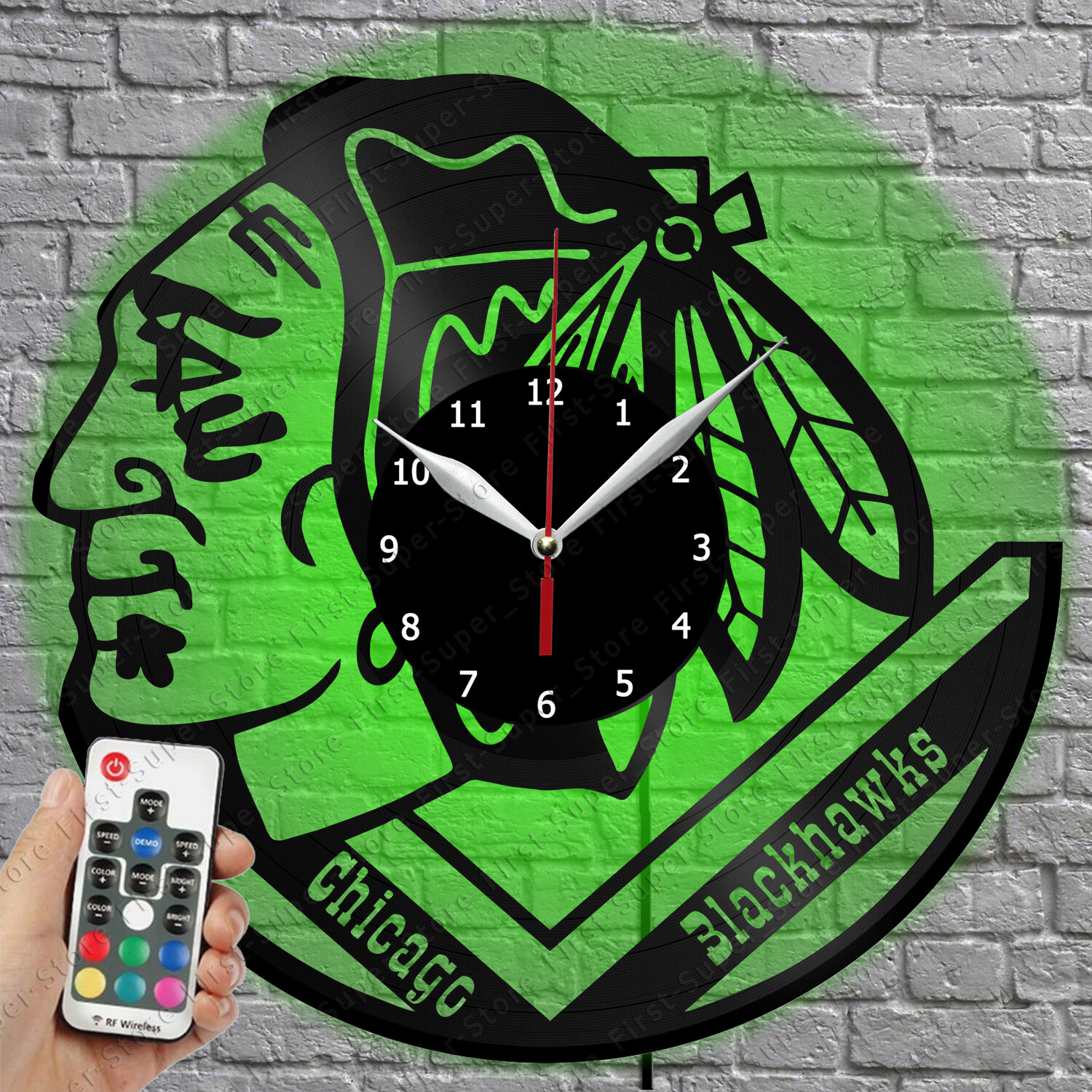 Chicago Blackhawks LED Vinyl Record Wall Clock with Light 1605
