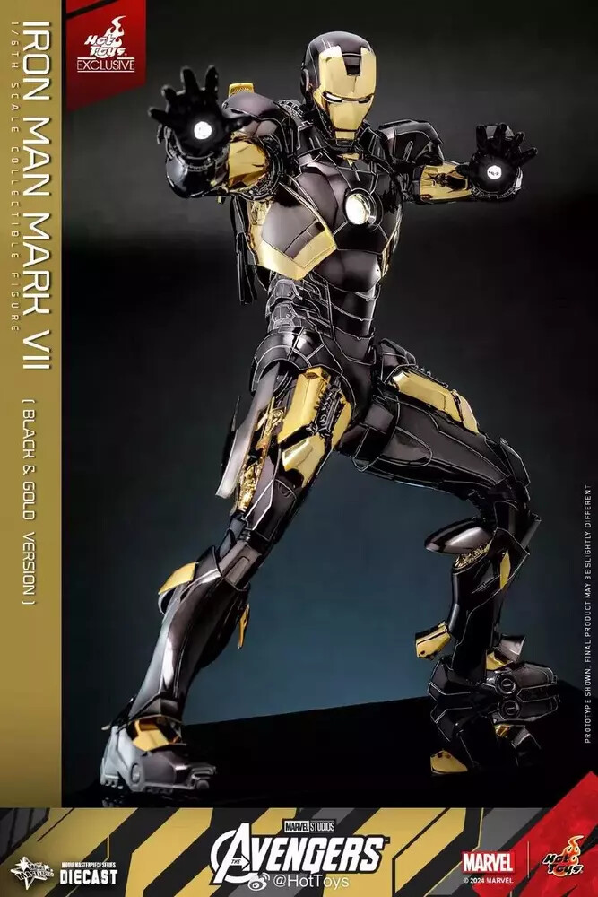 IN STOCK New Hot Toys MMS741D61 Iron Man Mark VII Black And Gold