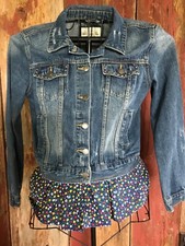 Ashley -Vintage Charm denim jacket distressed w/blouse bottom.....a7