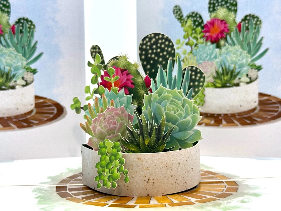 ORIGAMI POP CARDS Cactus & Succulent Garden Happy Father's Day Pop Up Card - Image 3 of 4