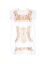 Mexican Embroidered Floral Women's Dress Puebla White Tunic Dress M