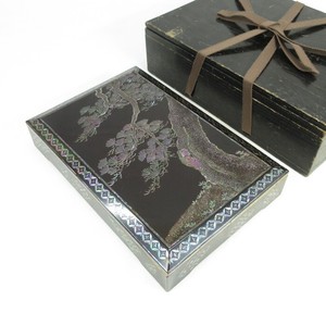 B454: Japanese old lacquer ware ink stone case with wonderful RADEN and NASHIJI