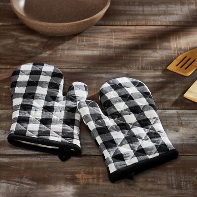 Annie Buffalo Check Oven Mitts Set of 2 Country Farmhouse Black Grey Blue or Red