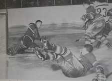 PNHL HOCKEY HOTO PRINT JOHNNY BOWER BOBBY BAUN TORONTO LEAF