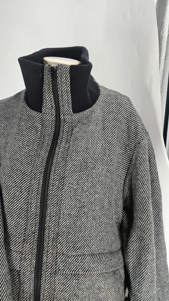 Abrigo para hombre NSF grande gris espiga mezcla de lana cremallera completa simulado Foto 2 de 4