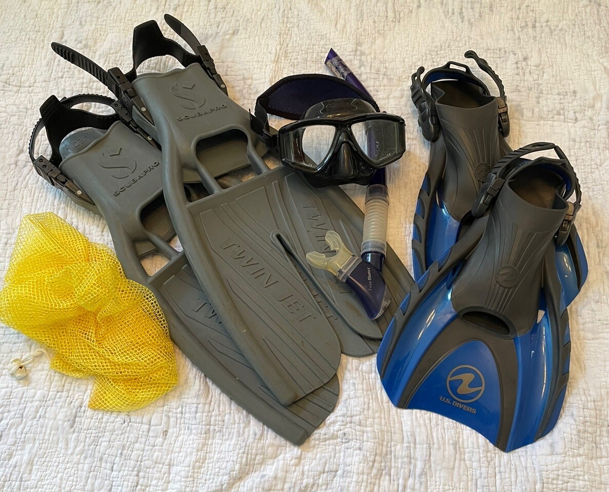 Diving Gear Dacor Mask Snorkel 2 Sets Fins Size Medium eBay