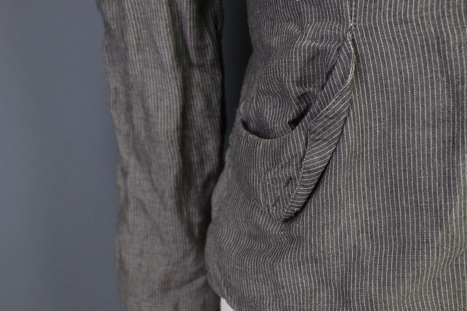 Emporio Armani Grey Snap Cropped Linen Blazer Jacket Size 40 - Image 4 of 4