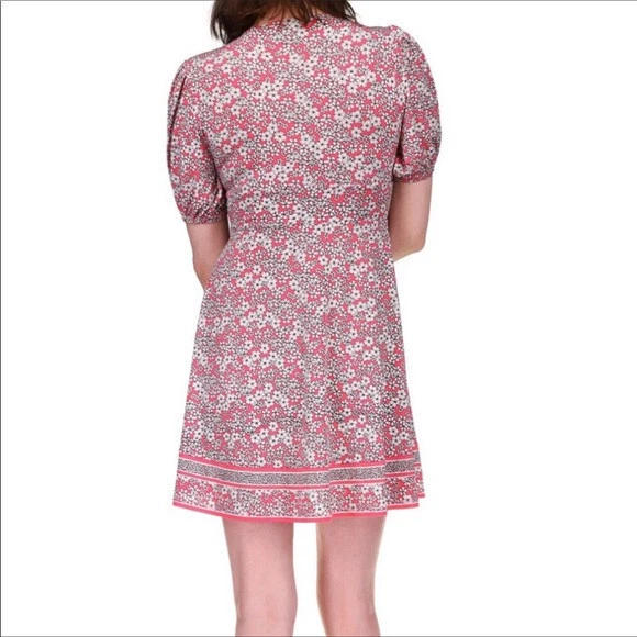 Abito vita impero Michael Kors da donna manica gonfia bordo floreale rosa XL