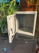 probe cube lockers, grey/silver with hasp lock, dimensions 38x38x38 