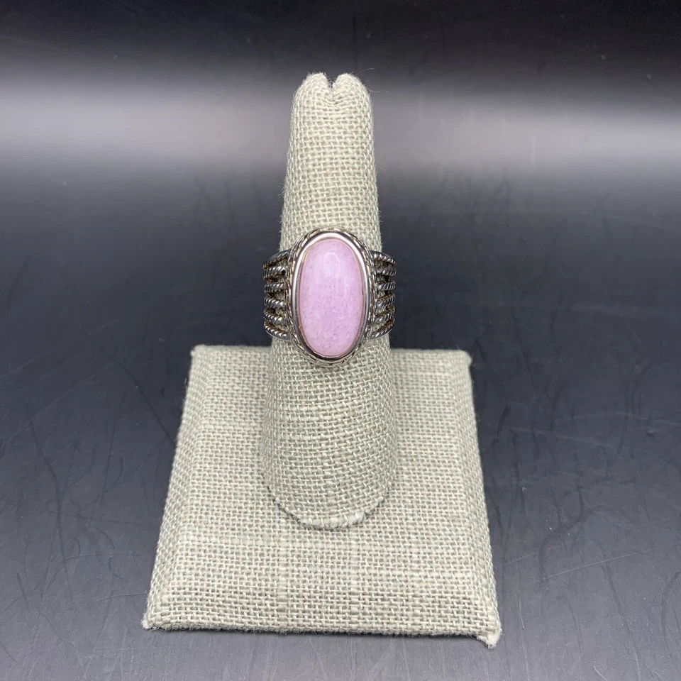 Chunky Rose Quartz Ring Size 8 Silver Tone Pink Cabochon Gemstone Boho Wide - Image 2 of 4